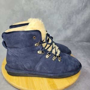 BEARPAW Kerri Suede Lace-up Boot‎ with NeverWet™-Cadet Blue-Size 10